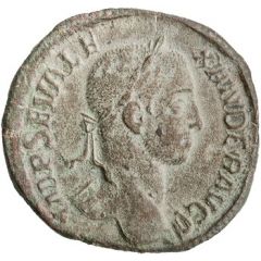 Sestertius - Severus Alexander P M TR P VII COS II P P S C, Mars and Virtus