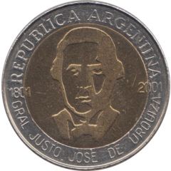 1 Peso General Urquiza, reeded edge