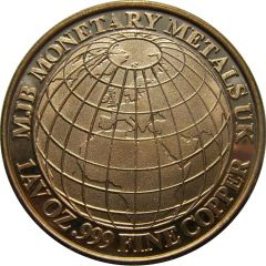 1 oz Copper MJB Monetary Metals, Globe and Gears