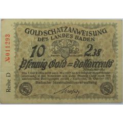 10 Pfennig Gold Goldschatzanweisung des Landes Baden