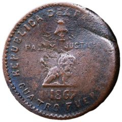 4 Pesos Fuertes Copper `Charles` Pattern