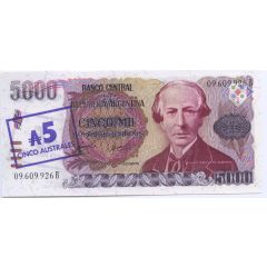 5 Australes Overprint on 5 000 Pesos Argentinos