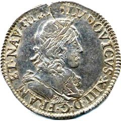 1/2 Franc - Louis XIII, buste drapé et cuirassé