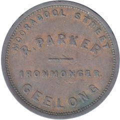 1 Penny - R. Parker - Ironmonger Late Series 34 mm, Colon after R - Geelong, Victoria