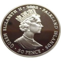 50 Pence - Elizabeth II Queen on throne, silver, colored