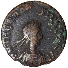 Nummus - Theodosius II cross in wreath, Cyzicus