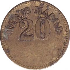 20 Pfennig Werth-Marke, line of 7 dots