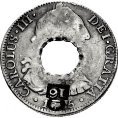 16 Bits Crenated center hole in Mexico 8 Reales, KM# 106.2a