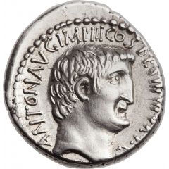Denarius - Mark Antony ANTON•AVG•IMP•III•COS•DES•III•III•V•R•P•C / ANTONIVS AVG•IMP•III