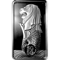 1 Ounce Silver - Majestic Merlion Singapore Mint and PAMP Silver Bar