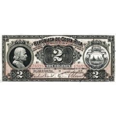 2 Colones Silver Certificate, overprinted on back