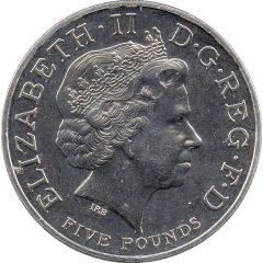 5 Pounds - Elizabeth II 4th portrait, XXX Olympiad, Countdown 3