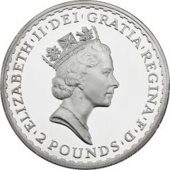2 Pounds - Elizabeth II 3rd portrait, 1 oz Fine Silver