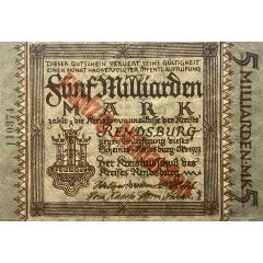 50 000 000 000 Kreis Rendsburg, Overprint on 5 000 000 000 Mark
