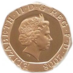 20 Pence - Elizabeth II 4th Portrait, Royal Shield, Gold Proof