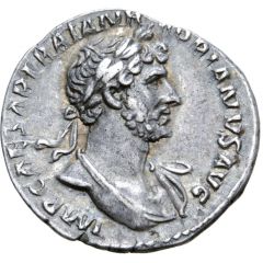 Denarius - Hadrian P M TR P COS DES II IVSTITIA, Justitia