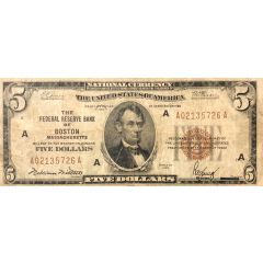 5 Dollars Federal Reserve Bank Note, Brown Seal