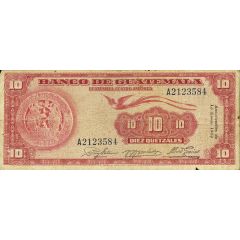 10 Quetzales Banco de Guatemala; 1st. type