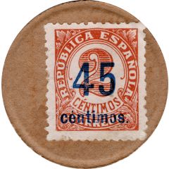 45 Centimos countermark on 2 red centimos