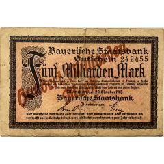 100 000 000 000 Mark Bayerische Staatsbank, overprint on 5 000 000 000 Mark