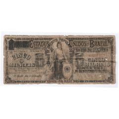 5 Mil Réis Banco de Crédito Popular do Brazil, provisional issue