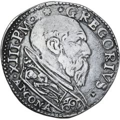 1 Testone - Gregory XIII ANCONA below bust