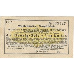 4.2 Pfennig Gold / 1⁄100 US-Dollar Verband Süddeutscher Textilarbeitgeber - Landesgruppe Nordbayern