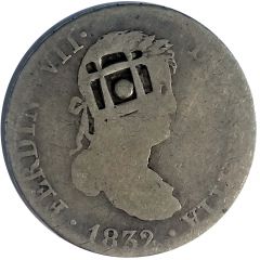 2 Reales Countermark on Spanish - Madrid 2 Reales, KM#460.2
