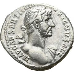 Denarius - Hadrian P M TR P COS IIIVSTITIA, Justitia