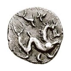Silver 5 Asses Hippocamp facing right, value below