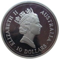 10 Dollars - Elizabeth II 3rd Portrait - Kookaburra - Silver - High Relief