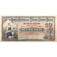 10 Mil Réis Banco da República dos Estados Unidos do Brazil, 1st. Print, GandD