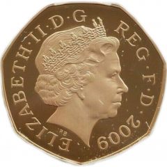50 Pence - Elizabeth II 4th portrait, Royal Shield, Gold Piedfort