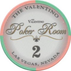 2 Dollar Poker Chip - The Valentino Poker Room Las Vegas, Nevada