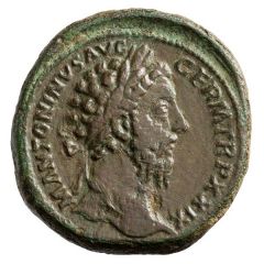 Sestertius - Marcus Aurelius IMP VII COS III S C, Fides