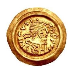 1 Tremissis In the name of Maurice Tiberius, Victory with crude face and draped hair, flowing tassels