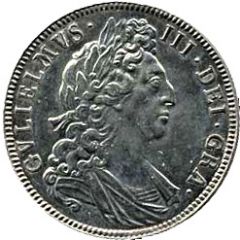 1/2 Crown - William III 1st bust, large shields, early harp