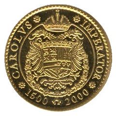 5000 Pesetas Carlos V`s coat of arms