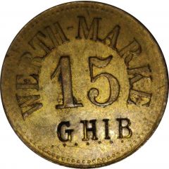 15 Pfennig Werth-Marke,line of 7 dots, Countermarked `GHIB`