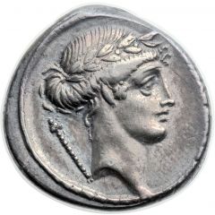 Denarius Pomponia: Quintus Pomponius Musa, Q•POMPONI MVSA, Melpomene