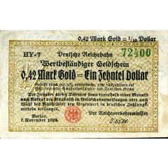 0,42 Mark Gold = Ein Zehntel Dollar Deutsche Reichsbahn