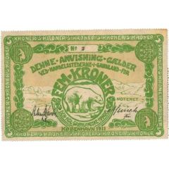 5 Kroner Den Kongelige Grønlandske Handel. Type I: Perforated edge
