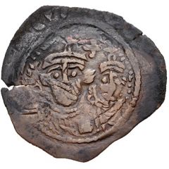 Nummus / Fals - Abd al-Malik ibn Marwan to al-Walid I ibn `Abd al-Malik - two facing bust type Spain and North Africa - Arab-Byzantine