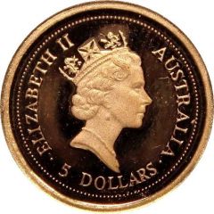 5 Dollars - Elizabeth II 3rd Portrait - Kangaroo - Gold Proof