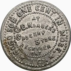 1 Cent - J.E. Klager's Grocery Hespeler, Ontario