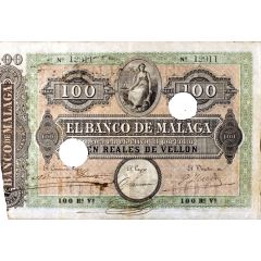 100 Reales de Vellón Banco de Málaga