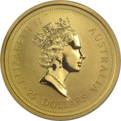 25 Dollars - Elizabeth II 3rd Portrait - Kangaroo Nugget - Gold Bullion Coin