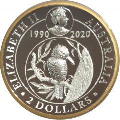 2 Dollars - Elizabeth II 6th Portrait - Kookaburra - 30th Anniversary - High Relief