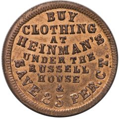 Cent - Civil War Merchant Token - Heinman`s Clothing Detroit, MI