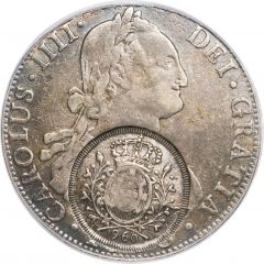 960 Réis - João Prince Regent Minas Gerais, countermarked Bolivia 8 Reales, KM#73